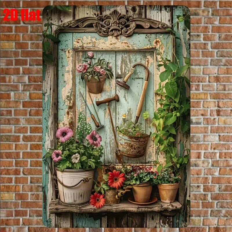 Gardening Tools Vintage - Vintage Floral Metal Tin Sign 8x12
