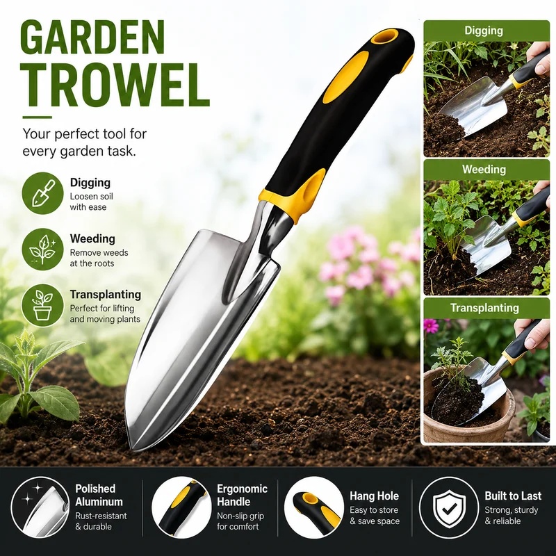 Gardening Tools Trowel - Heavy‑Duty Stainless Steel Hand Trowel, Anti‑Slip