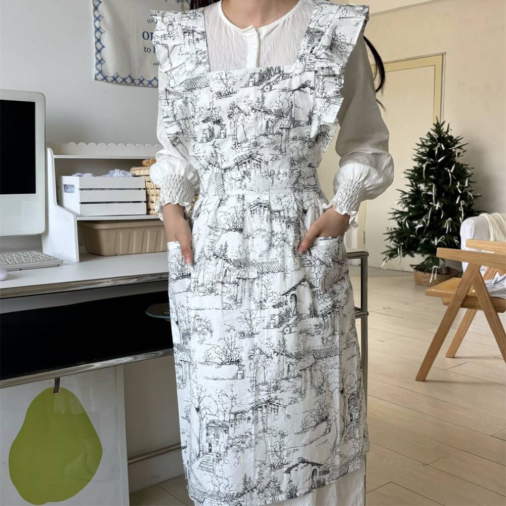 Women Ruffles Apron Cotton Ink - Gardening Tools Women ulasan dan harga