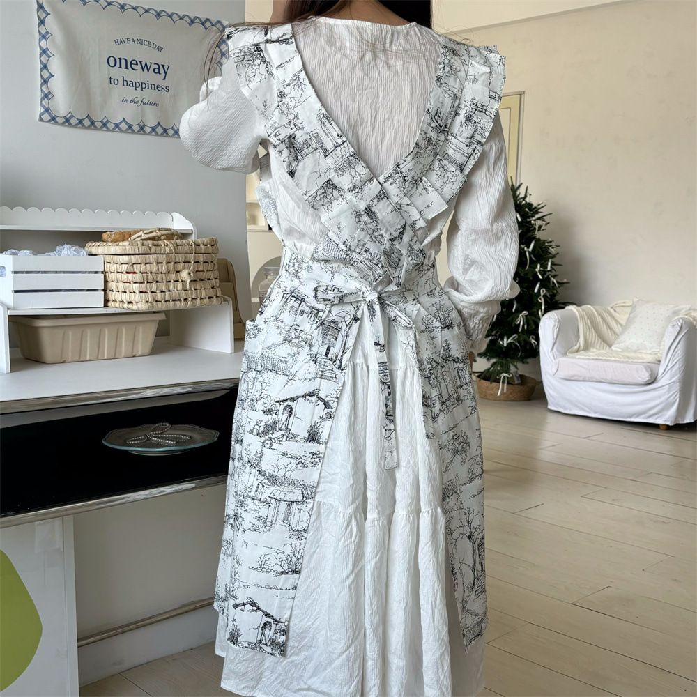 Women Ruffles Apron Cotton Ink - Gardening Tools Women ulasan dan harga