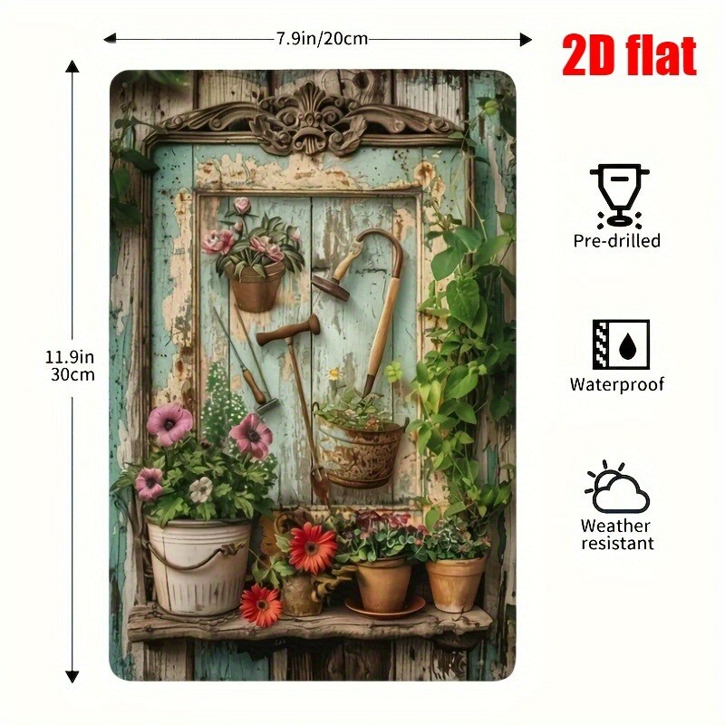 Vintage Floral Metal Tin Sign  - Gardening Tools Vintage ulasan dan harga